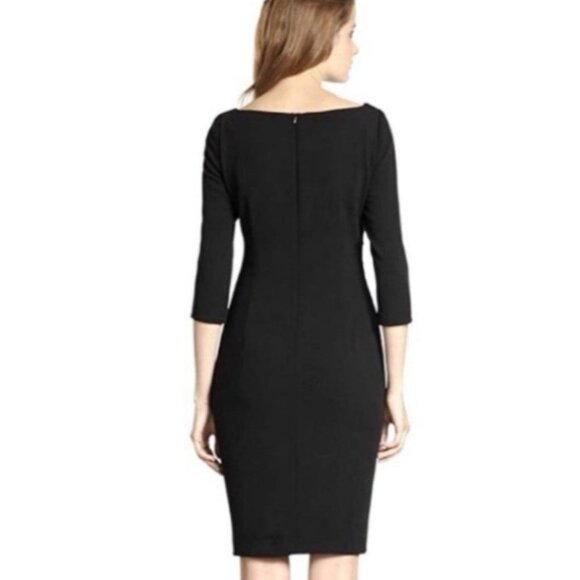 David Meister Dress Black 4 Small Career Church Sheath 3/4 Long Sleeve Starburst - Picture 3 of 9